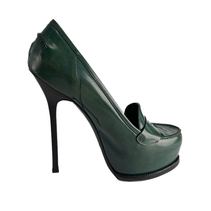 Second hand Saint Laurent TribToo 140 Leather Pump 40 Military Green - Tabita Bags