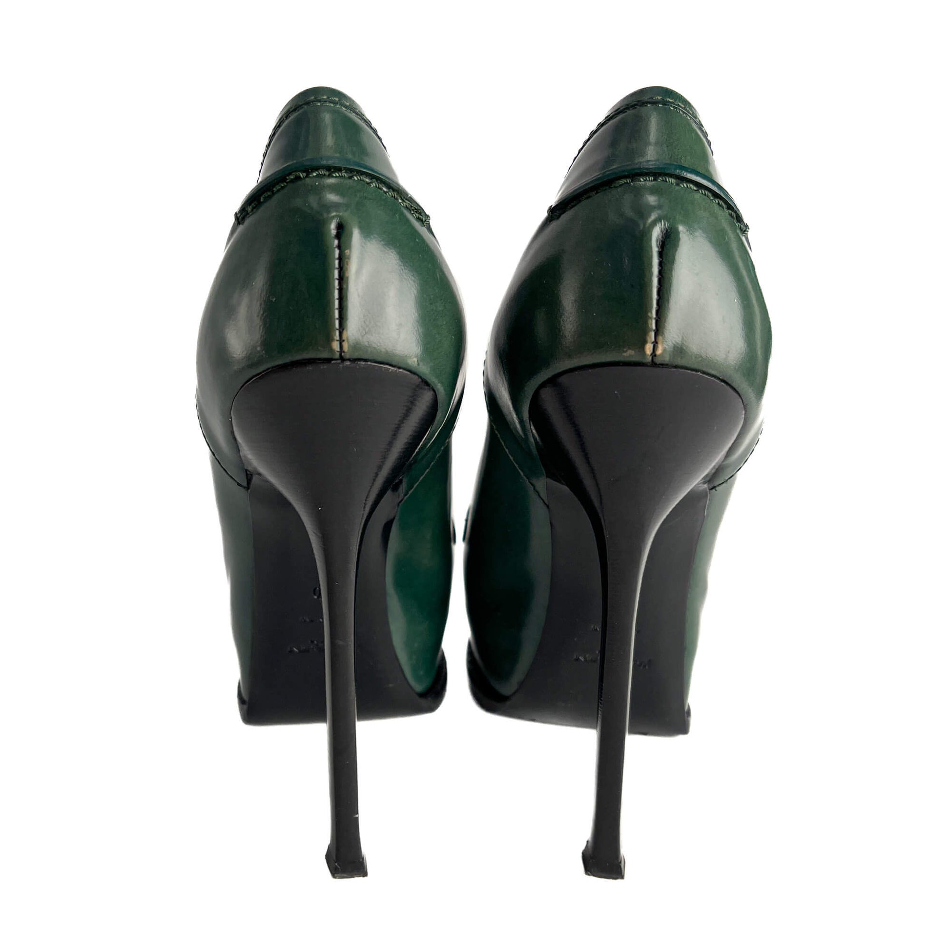Second hand Saint Laurent TribToo 140 Leather Pump 40 Military Green - Tabita Bags