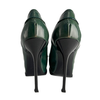 Second hand Saint Laurent TribToo 140 Leather Pump 40 Military Green - Tabita Bags