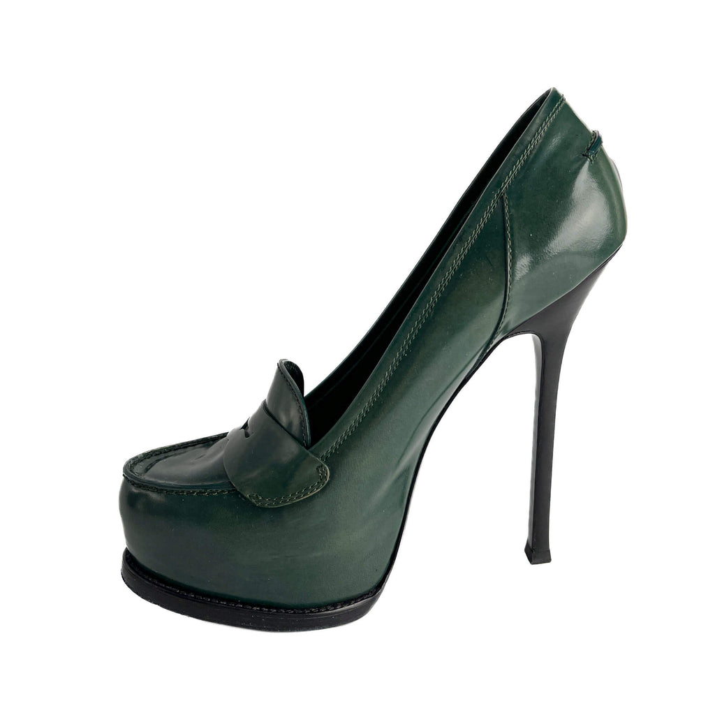 Second hand Saint Laurent TribToo 140 Leather Pump 40 Military Green - Tabita Bags