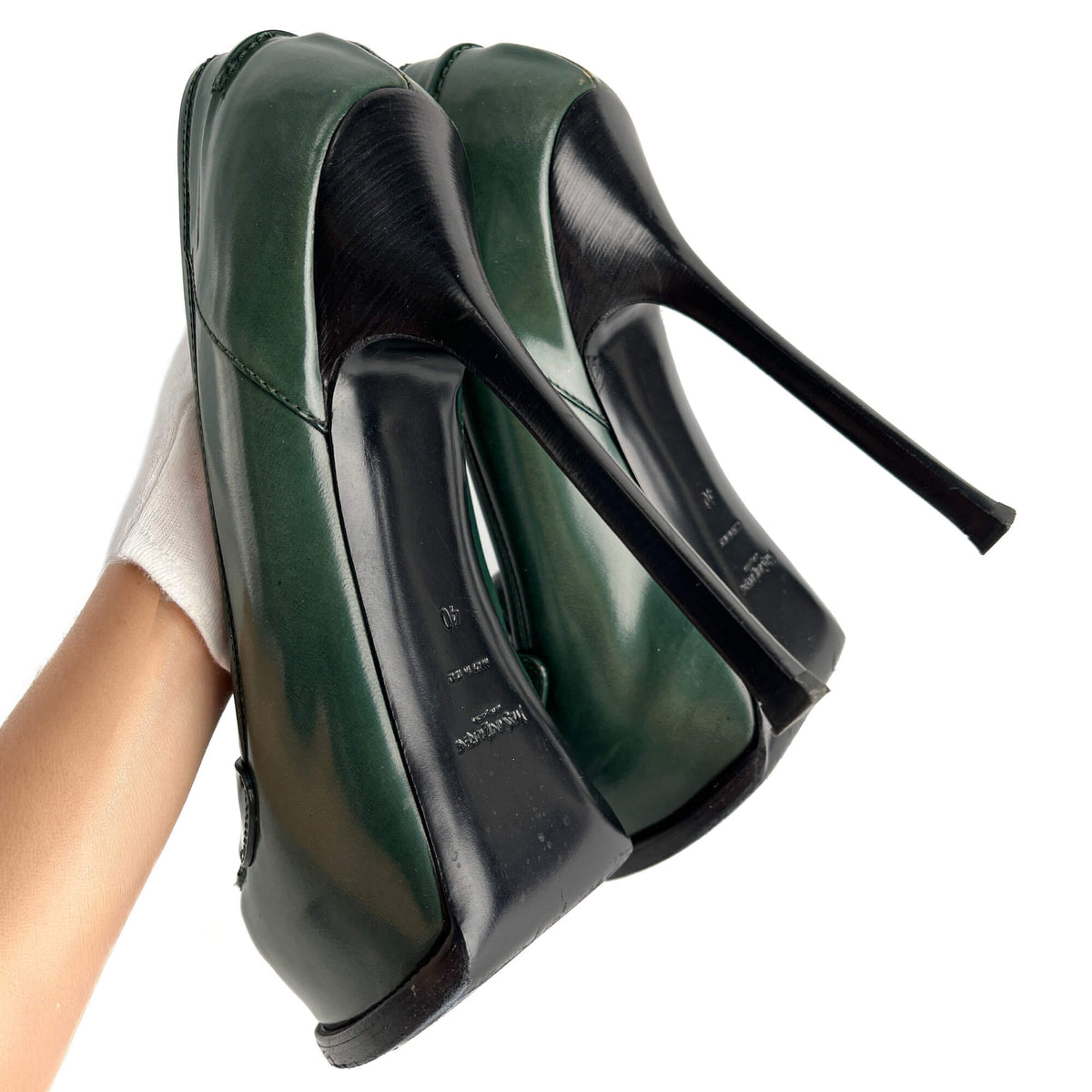 Second hand Saint Laurent TribToo 140 Leather Pump 40 Military Green - Tabita Bags