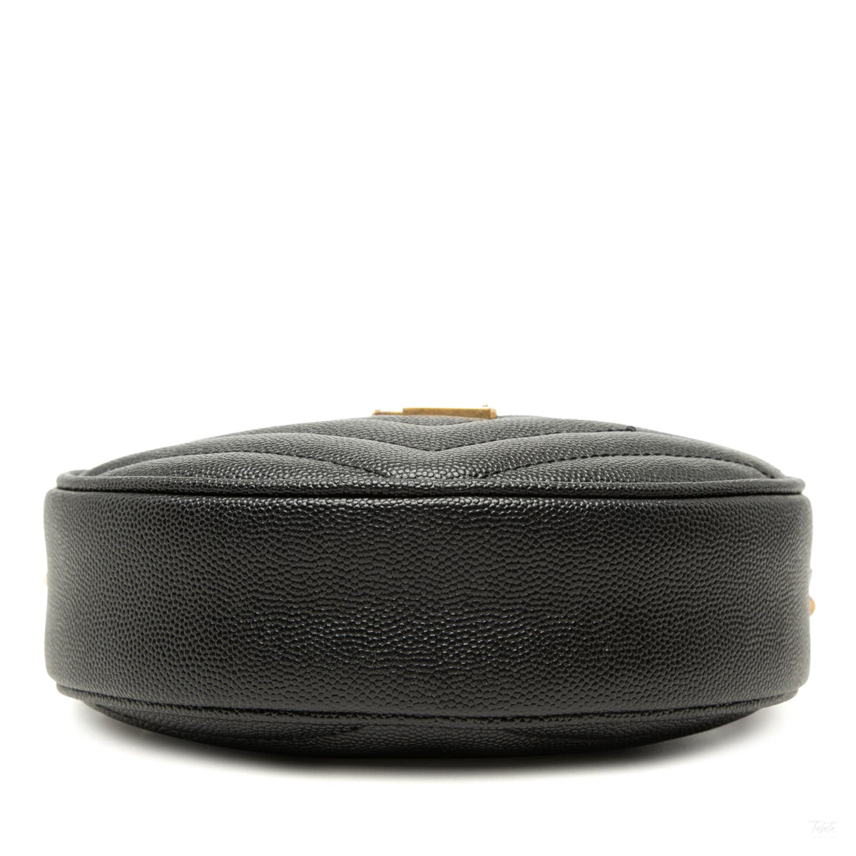 Second hand Saint Laurent Vinyle Grained Calfskin Leather Round Chevron Quilted Camera Crossbody Black - Tabita Bags