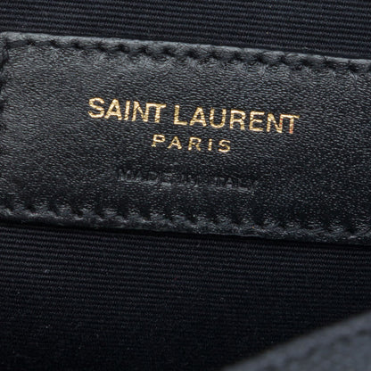 Second hand Saint Laurent Vinyle Grained Calfskin Leather Round Chevron Quilted Camera Crossbody Black - Tabita Bags