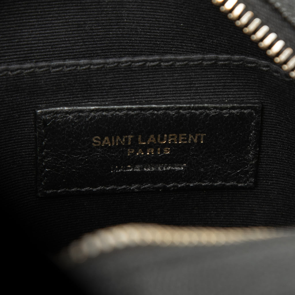 Second hand Saint Laurent Vinyle Grained Calfskin Leather Round Chevron Quilted Camera Crossbody Black - Tabita Bags