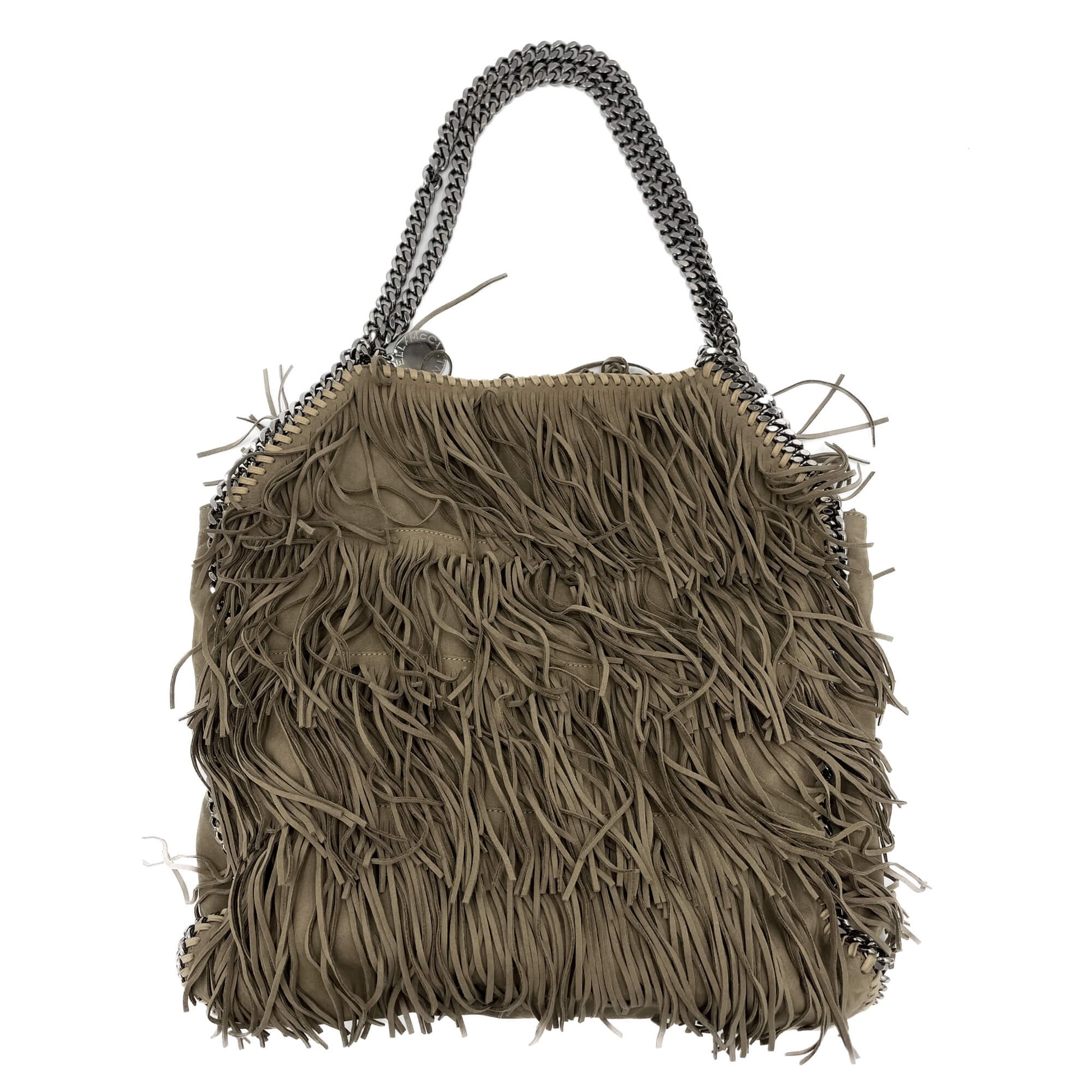 Second hand Stella McCartney Falabella Fold - Over Large Shoulder Fringe Recycled Material 2 - Ways Tote Bag Taupe - Tabita Bags