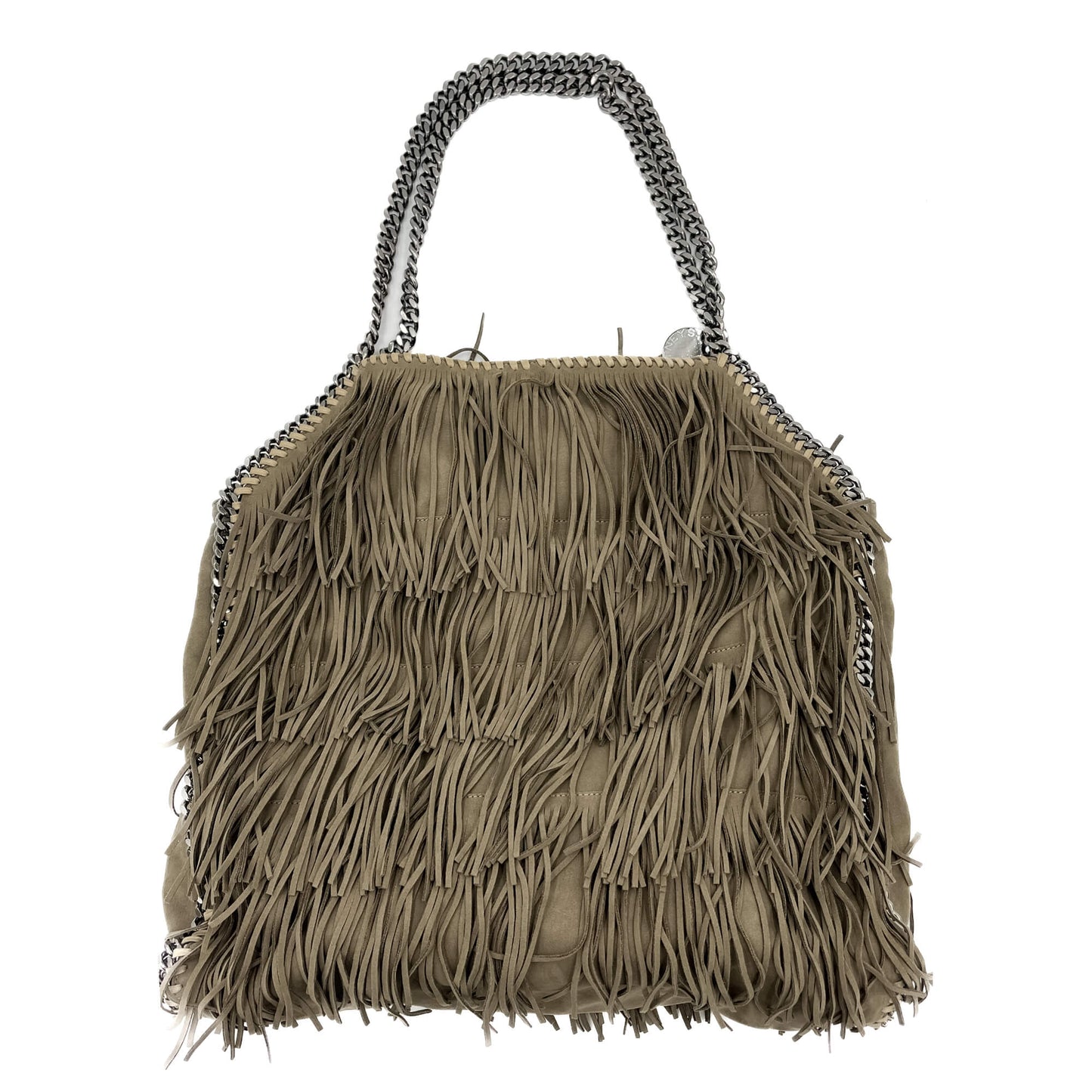 Second hand Stella McCartney Falabella Fold - Over Large Shoulder Fringe Recycled Material 2 - Ways Tote Bag Taupe - Tabita Bags