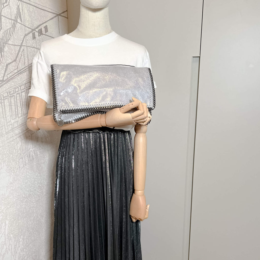 Second hand Stella McCartney Falabella Fold-Over NS Recycled Material Bag Metallic Silver - Tabita Bags
