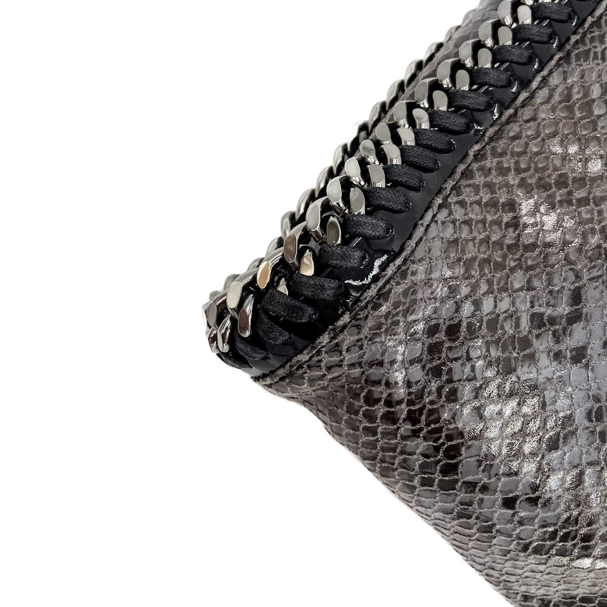 Second hand Stella McCartney Falabella Fold-Over Shoulder Recycled Material 2-Ways Tote Bag Eco Python Silver - Tabita Bags