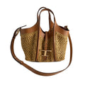 Second hand Tod's T Timeless Mini Woven Raffia and Leather Shopper Crossbody Natural brown - Tabita Bags