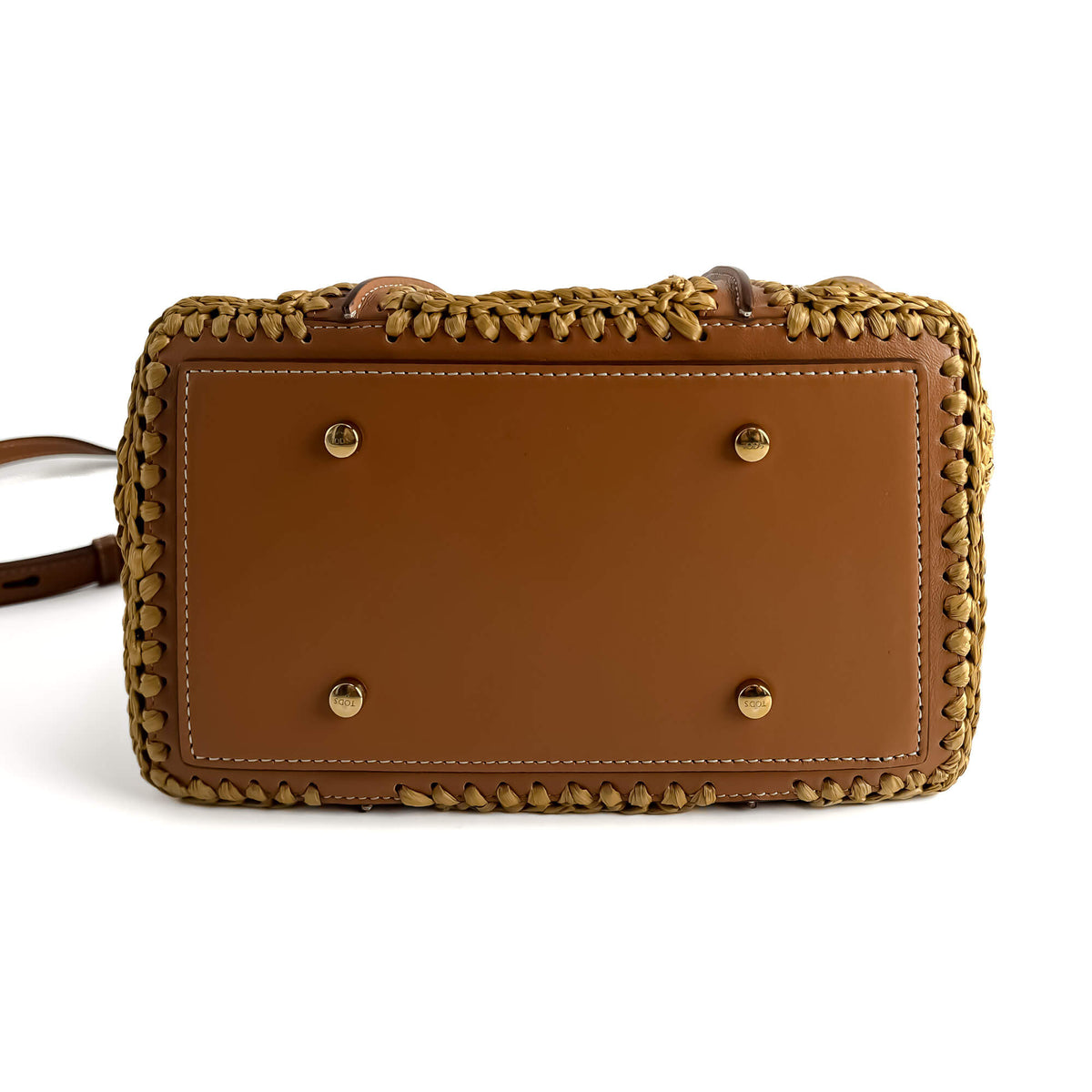 Second hand Tod's T Timeless Mini Woven Raffia and Leather Shopper Crossbody Natural brown - Tabita Bags