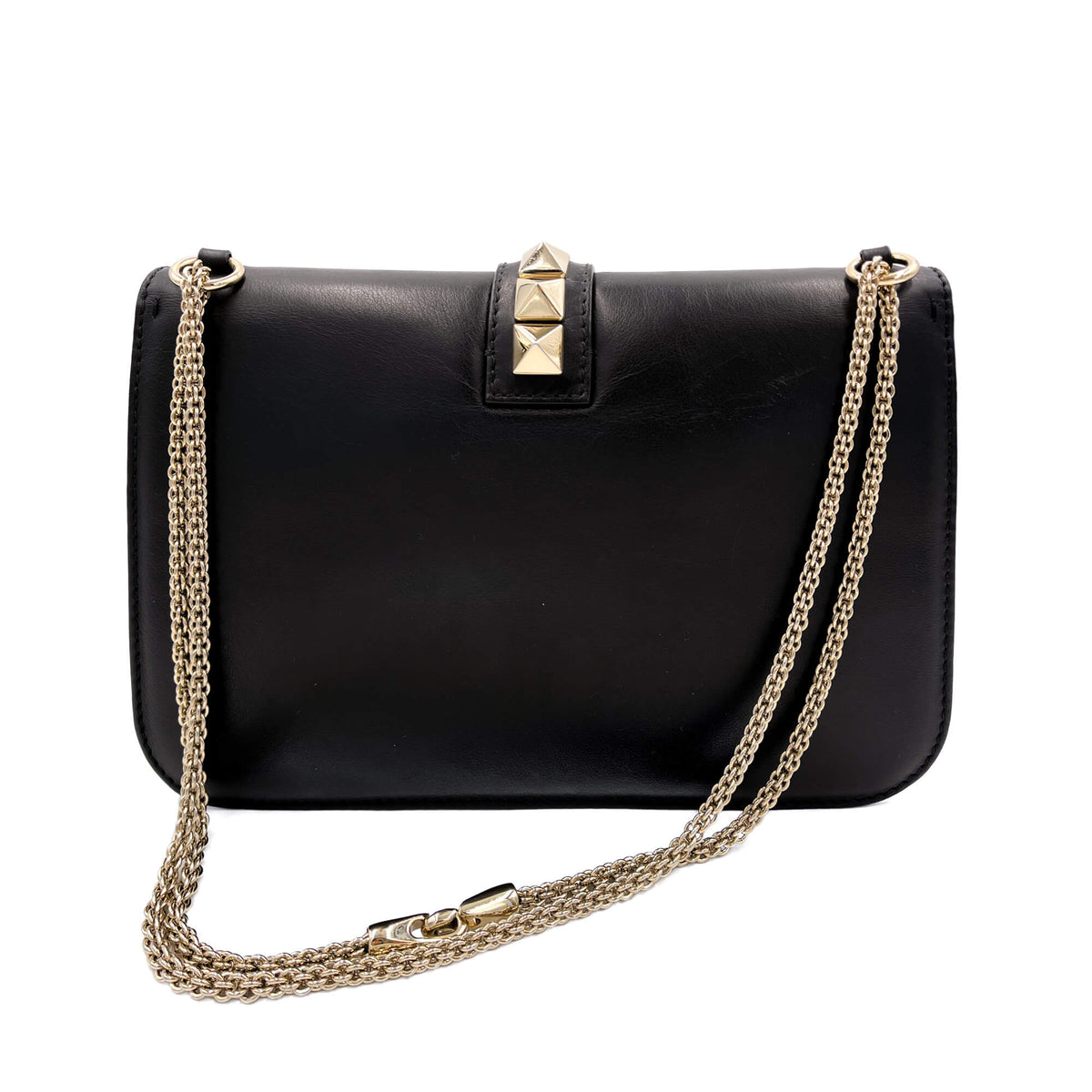 Second hand Valentino Garavani Rockstud Calfskin Leather 2 - Ways Flap Shoulder Bag Black - Tabita Bags