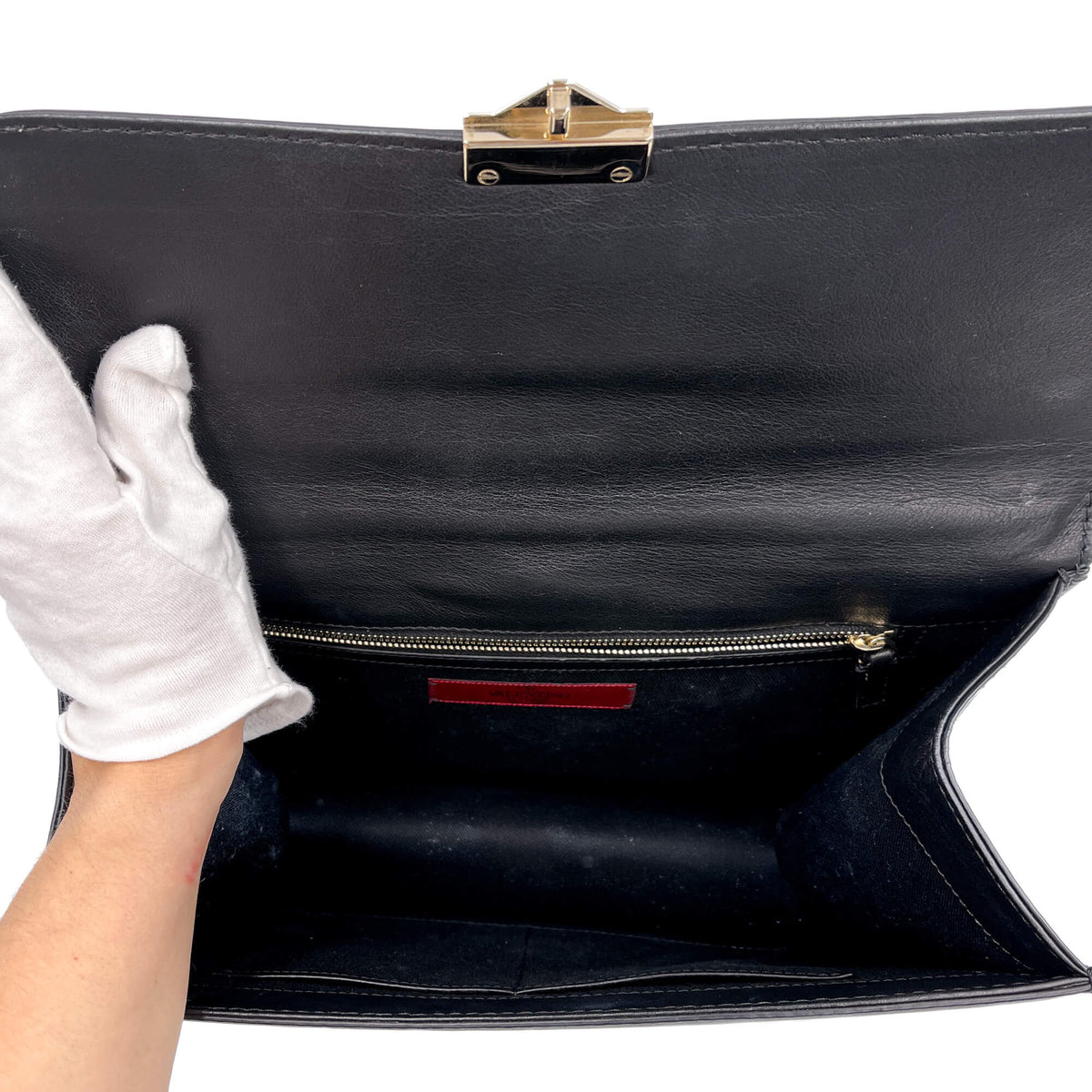 Second hand Valentino Garavani Rockstud Calfskin Leather 2 - Ways Flap Shoulder Bag Black - Tabita Bags