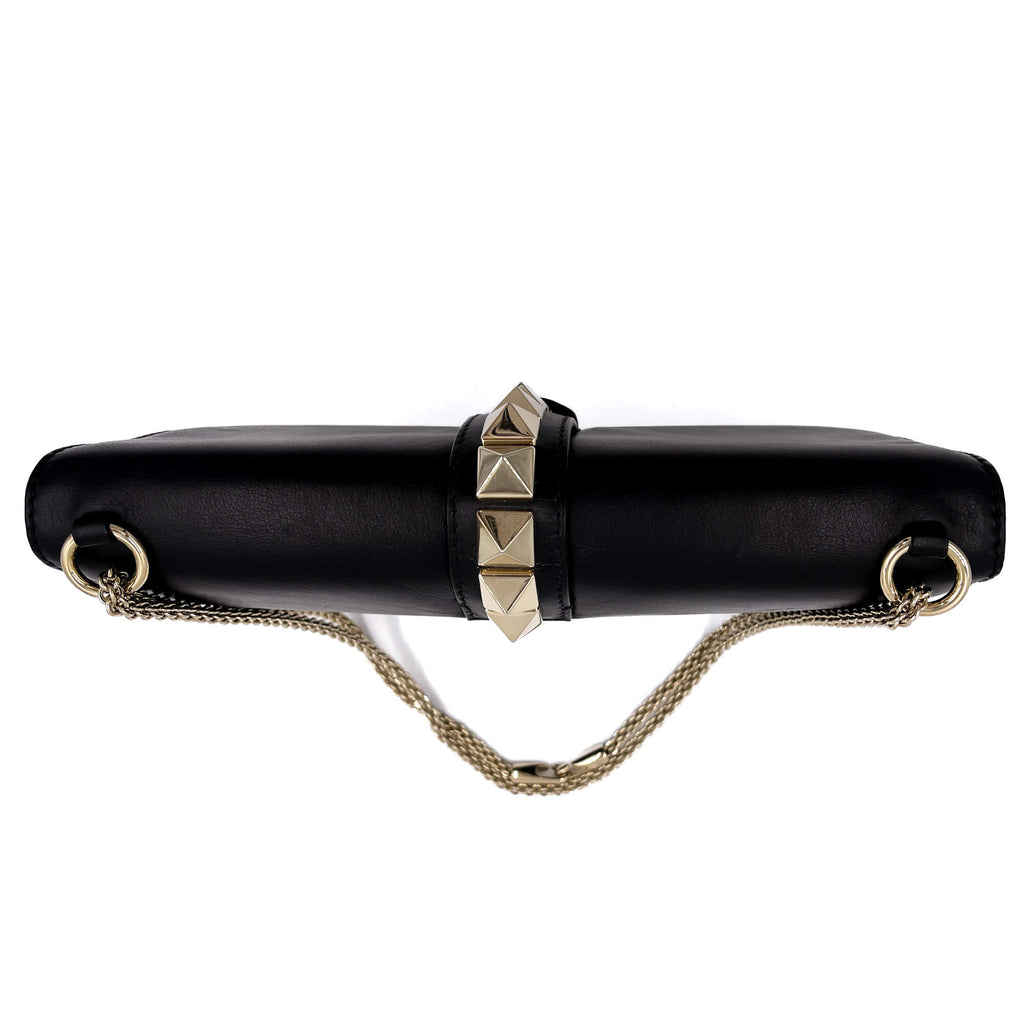 Second hand Valentino Garavani Rockstud Calfskin Leather 2 - Ways Flap Shoulder Bag Black - Tabita Bags