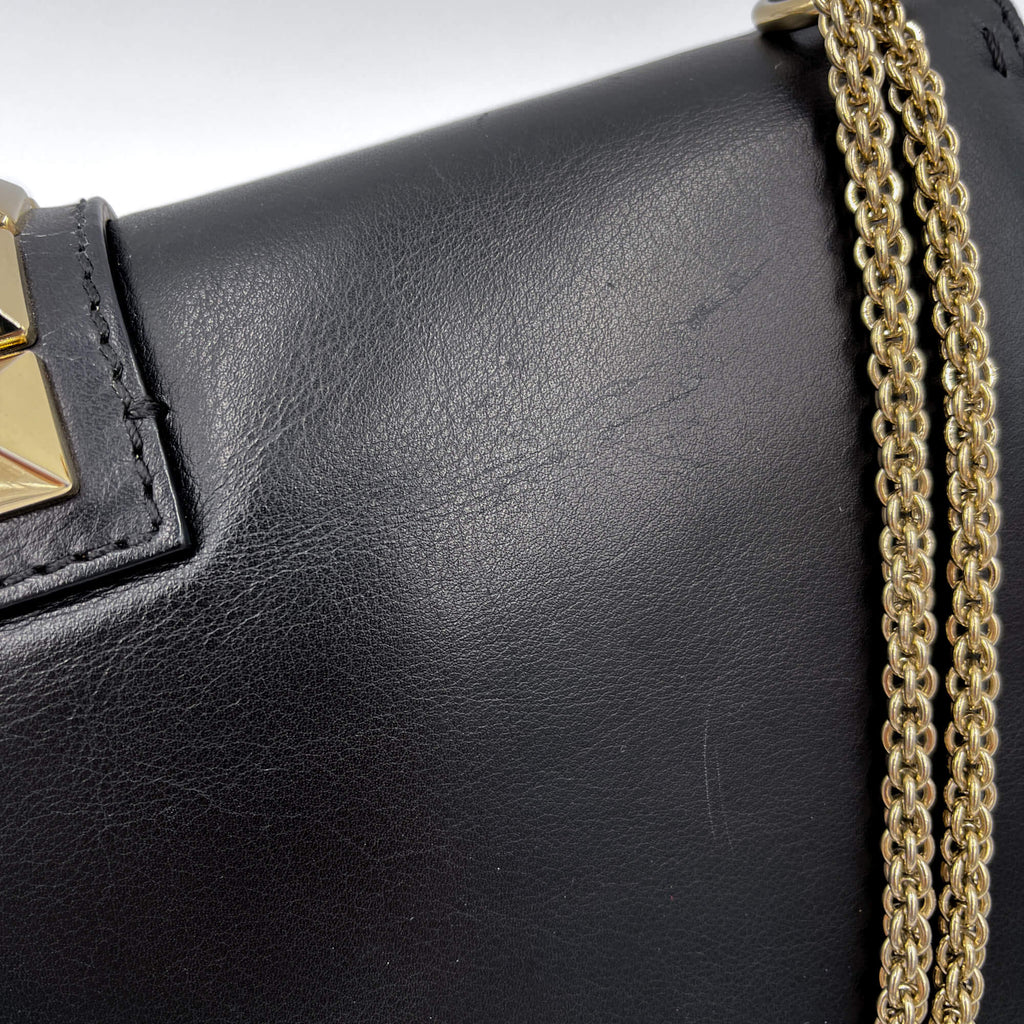 Second hand Valentino Garavani Rockstud Calfskin Leather 2 - Ways Flap Shoulder Bag Black - Tabita Bags