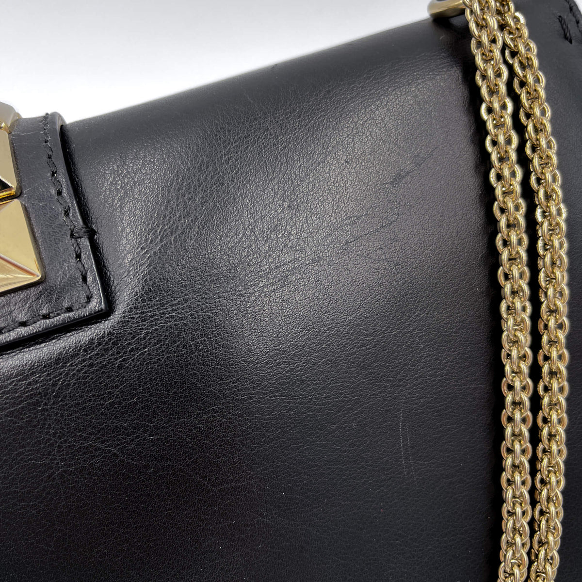 Second hand Valentino Garavani Rockstud Calfskin Leather 2 - Ways Flap Shoulder Bag Black - Tabita Bags