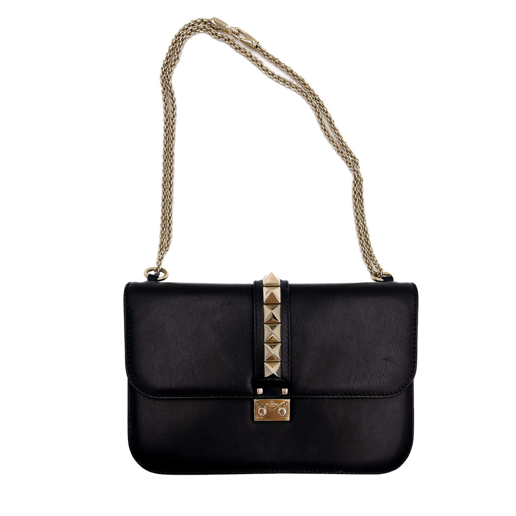 Second hand Valentino Garavani Rockstud Calfskin Leather 2 - Ways Flap Shoulder Bag Black - Tabita Bags