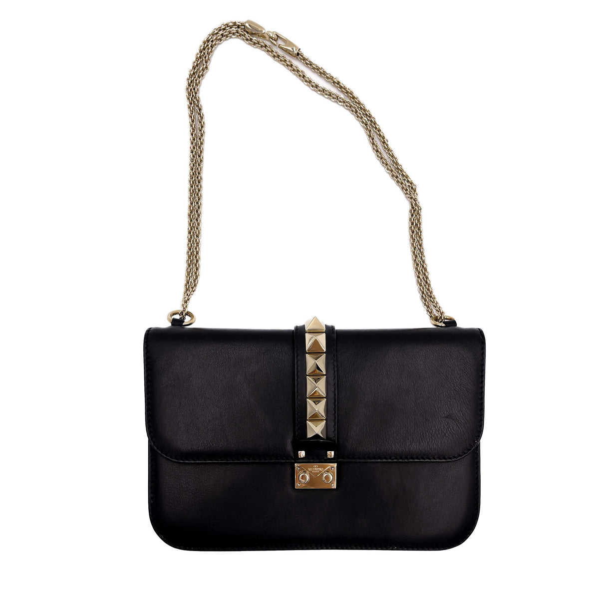 Second hand Valentino Garavani Rockstud Calfskin Leather 2 - Ways Flap Shoulder Bag Black - Tabita Bags