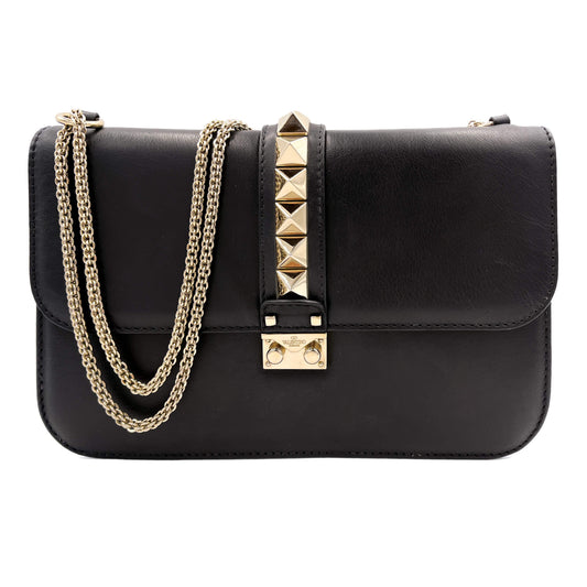 Second hand Valentino Garavani Rockstud Calfskin Leather 2 - Ways Flap Shoulder Bag Black - Tabita Bags