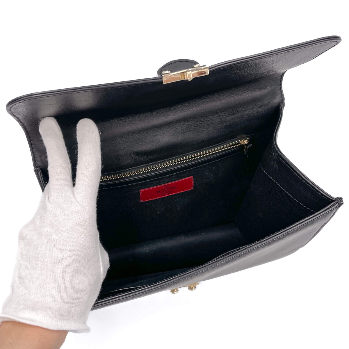 Second hand Valentino Garavani Rockstud Calfskin Leather 2 - Ways Flap Shoulder Bag Black - Tabita Bags
