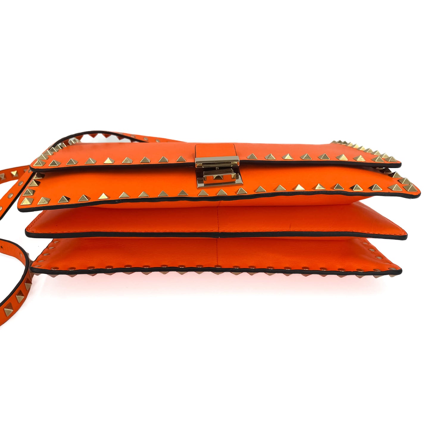 Second hand Valentino Garavani Rockstud Calfskin Leather 2 - Ways Flap Shoulder Bag Neon Orange - Tabita Bags