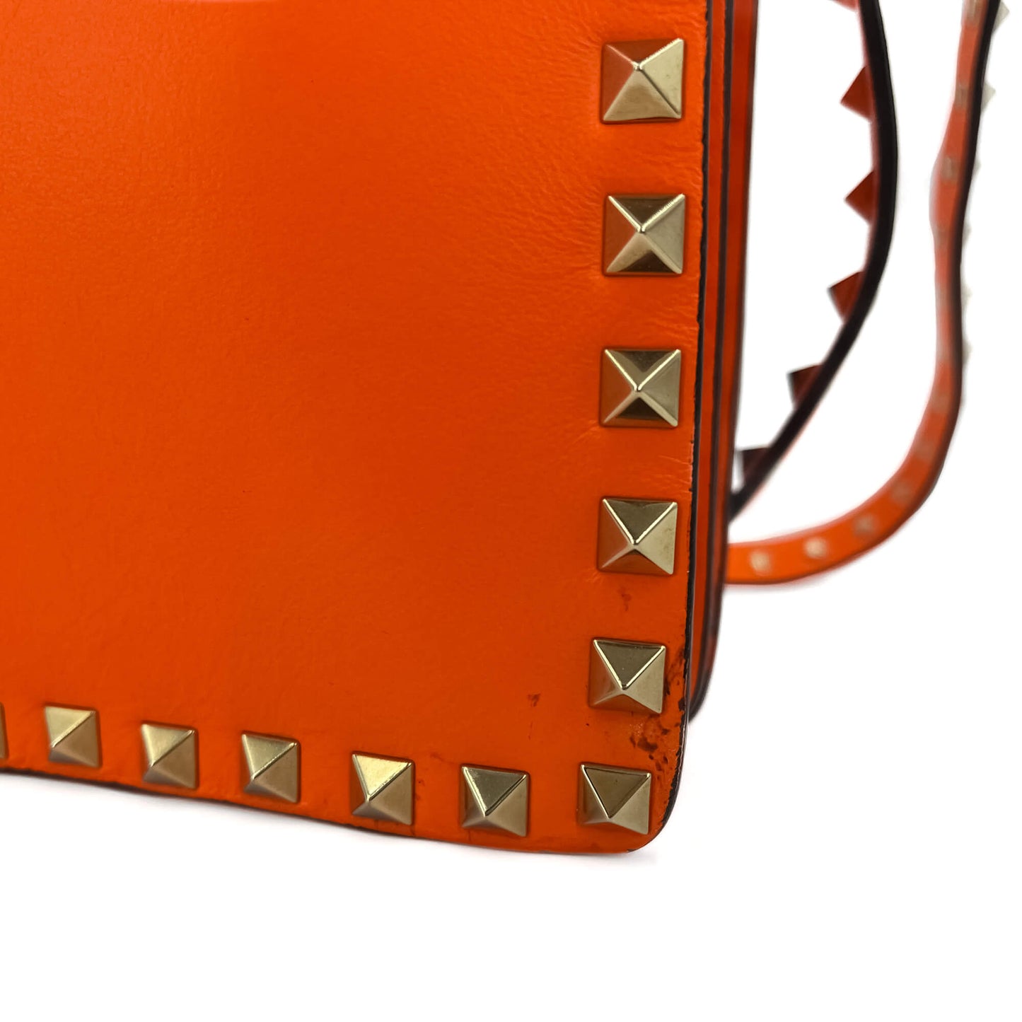 Second hand Valentino Garavani Rockstud Calfskin Leather 2 - Ways Flap Shoulder Bag Neon Orange - Tabita Bags