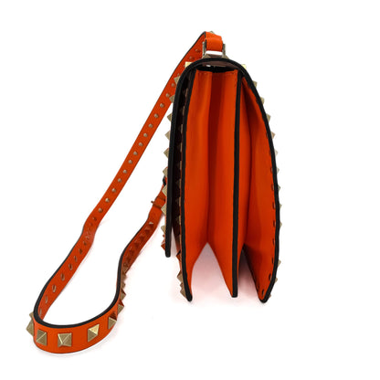 Second hand Valentino Garavani Rockstud Calfskin Leather 2 - Ways Flap Shoulder Bag Neon Orange - Tabita Bags