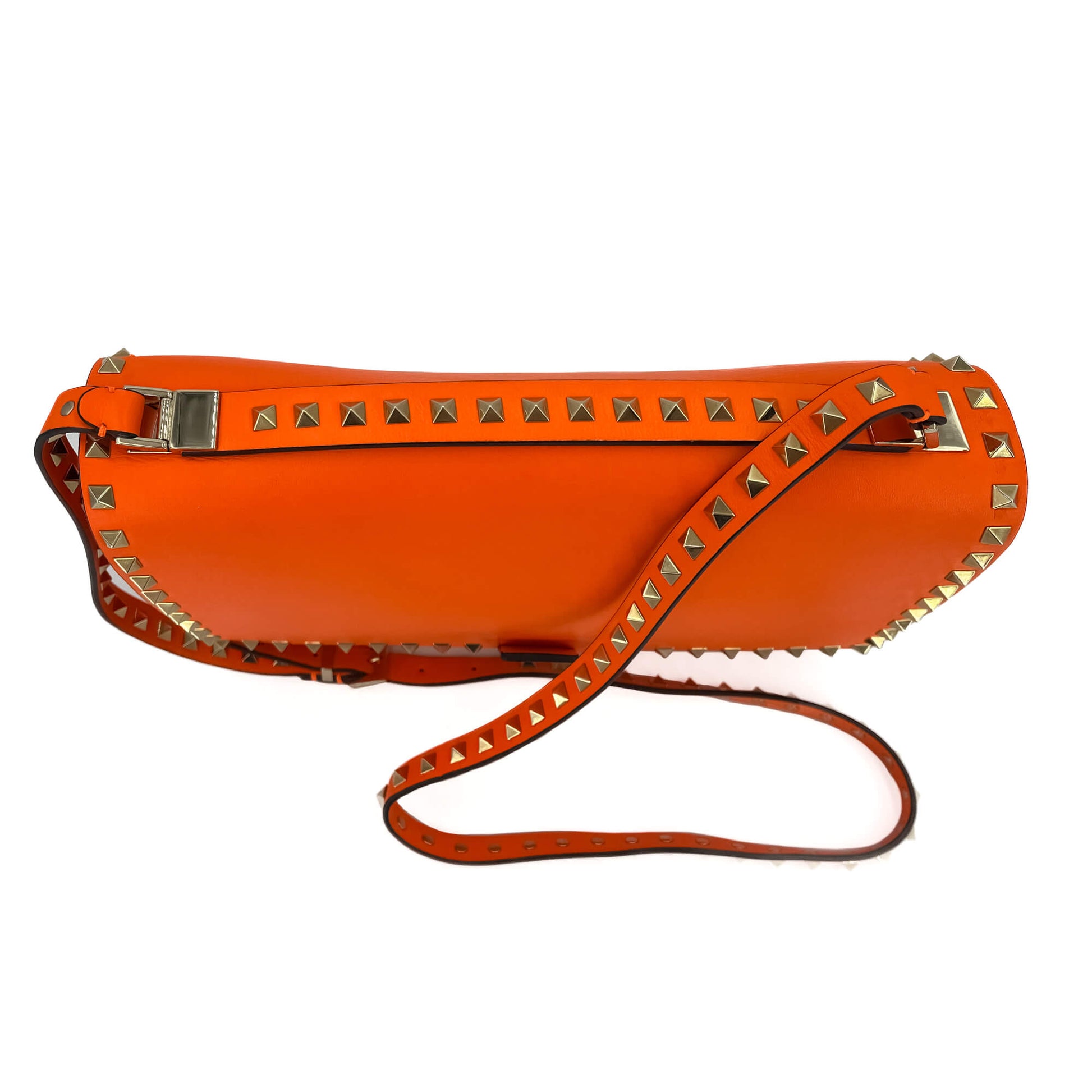 Second hand Valentino Garavani Rockstud Calfskin Leather 2 - Ways Flap Shoulder Bag Neon Orange - Tabita Bags