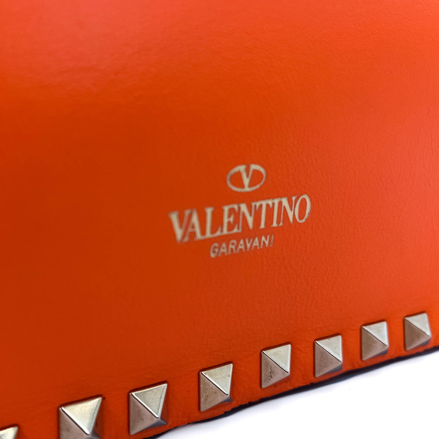 Second hand Valentino Garavani Rockstud Calfskin Leather 2 - Ways Flap Shoulder Bag Neon Orange - Tabita Bags