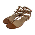 Second hand Valentino Garavani Rockstud Calfskin Leather Flat Straps Sandals 40 Caramel - Tabita Bags