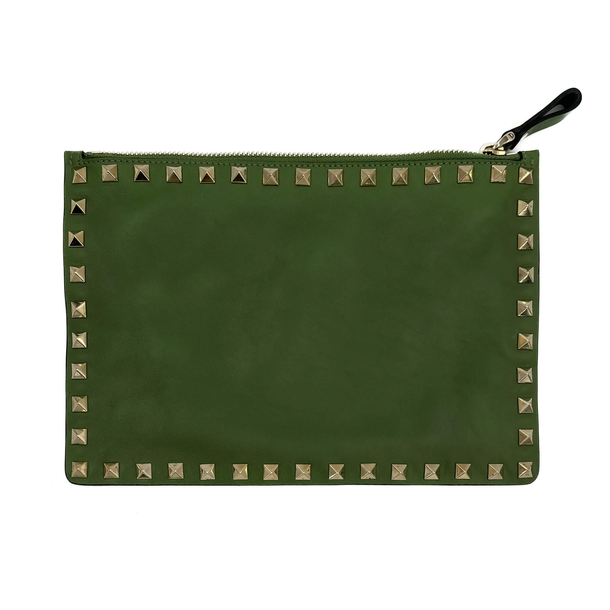 Second hand Valentino Garavani Rockstud Calfskin Leather Pouch Green - Tabita Bags