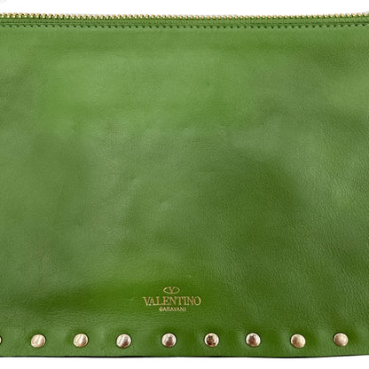 Second hand Valentino Garavani Rockstud Calfskin Leather Pouch Green - Tabita Bags