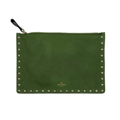 Second hand Valentino Garavani Rockstud Calfskin Leather Pouch Green - Tabita Bags