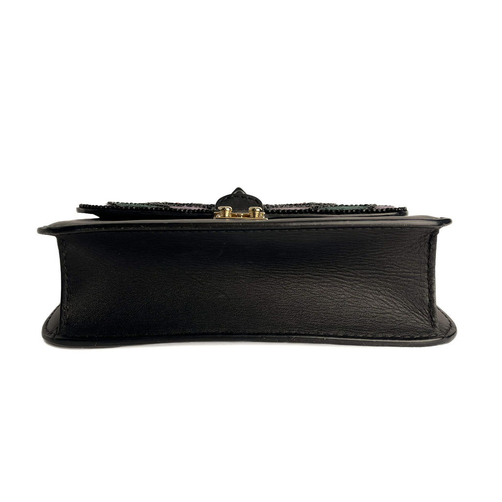 Second hand Valentino Garavani Rockstud Glam lock Large Calfskin Leather Embroidered Flap Shoulder Bag Black - Tabita Bags