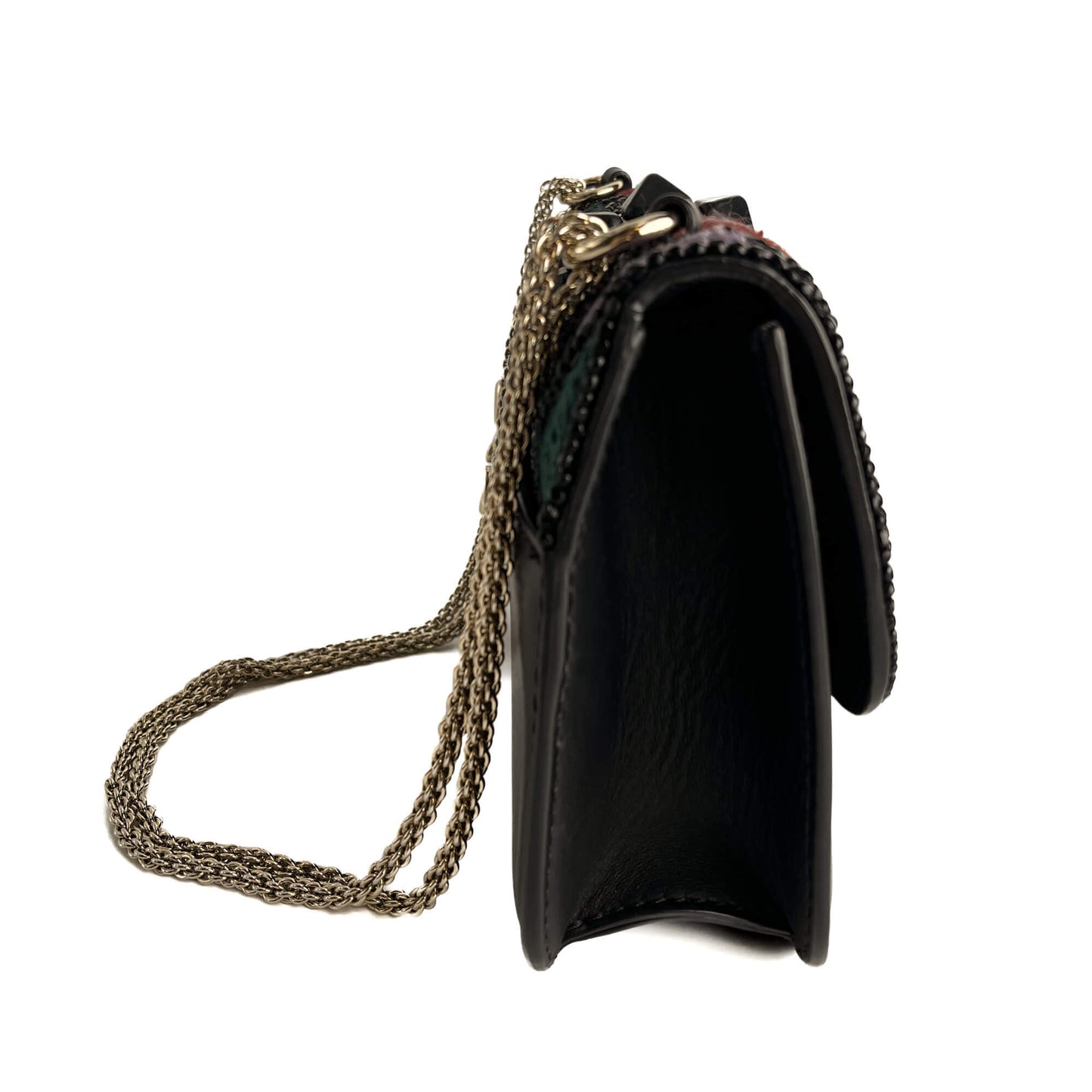 Second hand Valentino Garavani Rockstud Glam lock Large Calfskin Leather Embroidered Flap Shoulder Bag Black - Tabita Bags