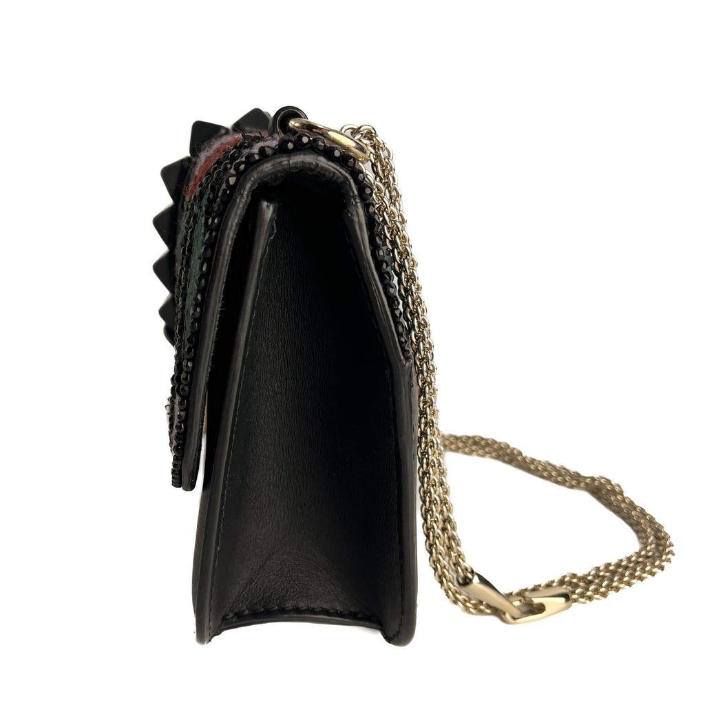 Second hand Valentino Garavani Rockstud Glam lock Large Calfskin Leather Embroidered Flap Shoulder Bag Black - Tabita Bags
