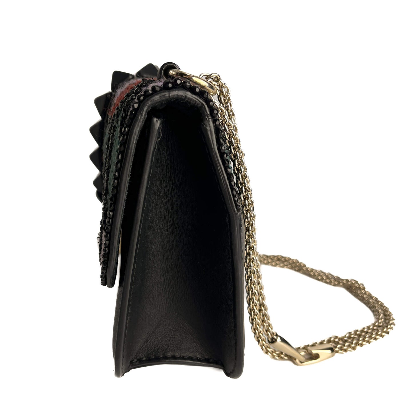 Second hand Valentino Garavani Rockstud Glam lock Large Calfskin Leather Embroidered Flap Shoulder Bag Black - Tabita Bags