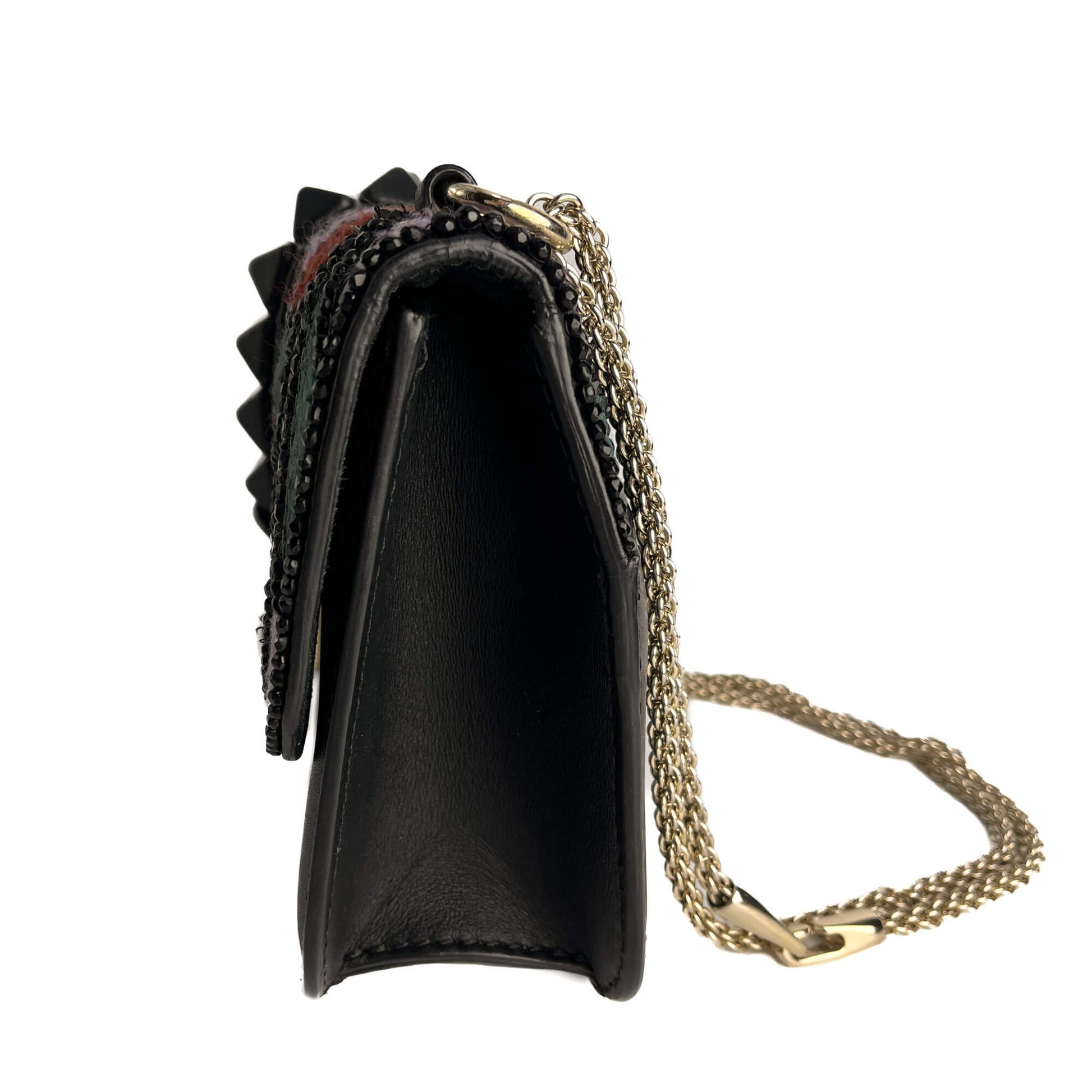 Second hand Valentino Garavani Rockstud Glam lock Large Calfskin Leather Embroidered Flap Shoulder Bag Black - Tabita Bags