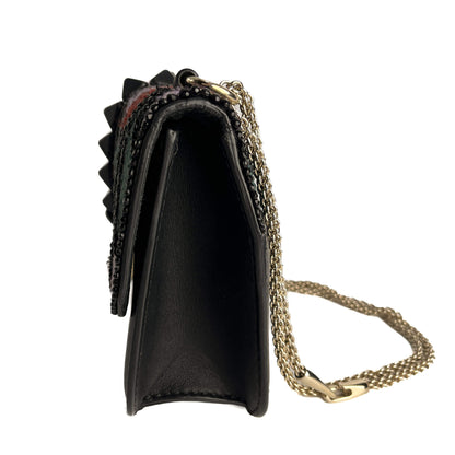 Second hand Valentino Garavani Rockstud Glam lock Large Calfskin Leather Embroidered Flap Shoulder Bag Black - Tabita Bags