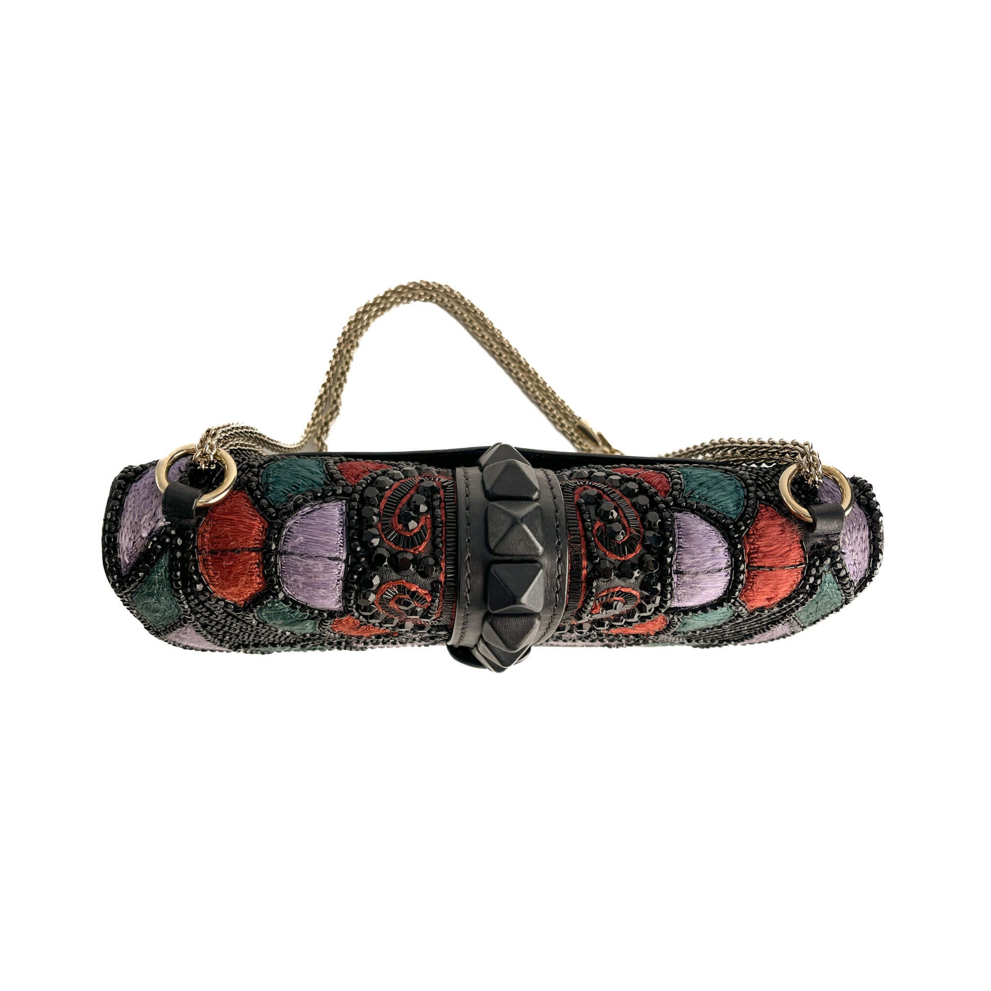 Second hand Valentino Garavani Rockstud Glam lock Large Calfskin Leather Embroidered Flap Shoulder Bag Black - Tabita Bags