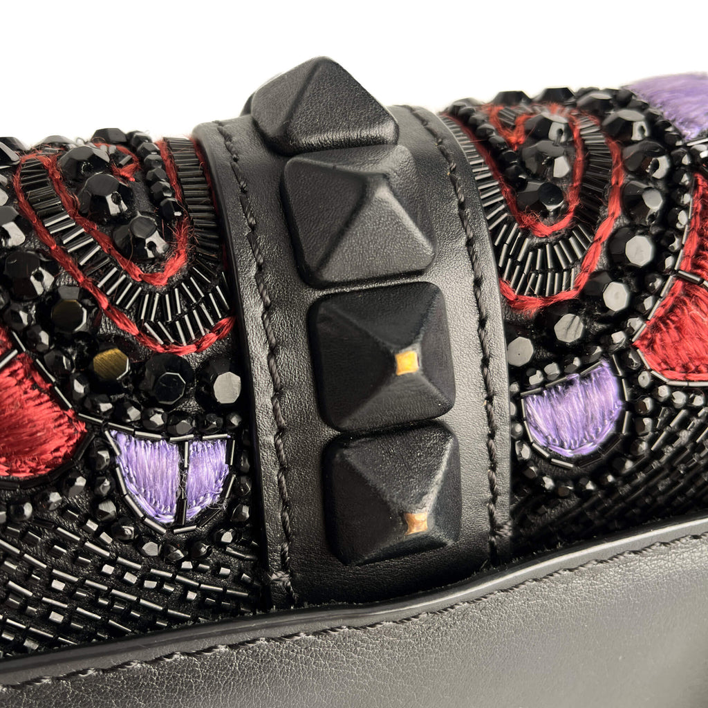 Second hand Valentino Garavani Rockstud Glam lock Large Calfskin Leather Embroidered Flap Shoulder Bag Black - Tabita Bags