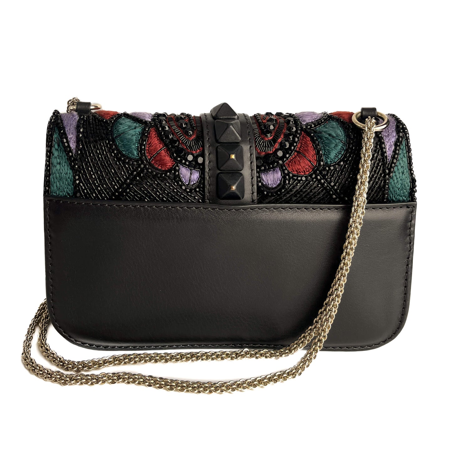 Second hand Valentino Garavani Rockstud Glam lock Large Calfskin Leather Embroidered Flap Shoulder Bag Black - Tabita Bags