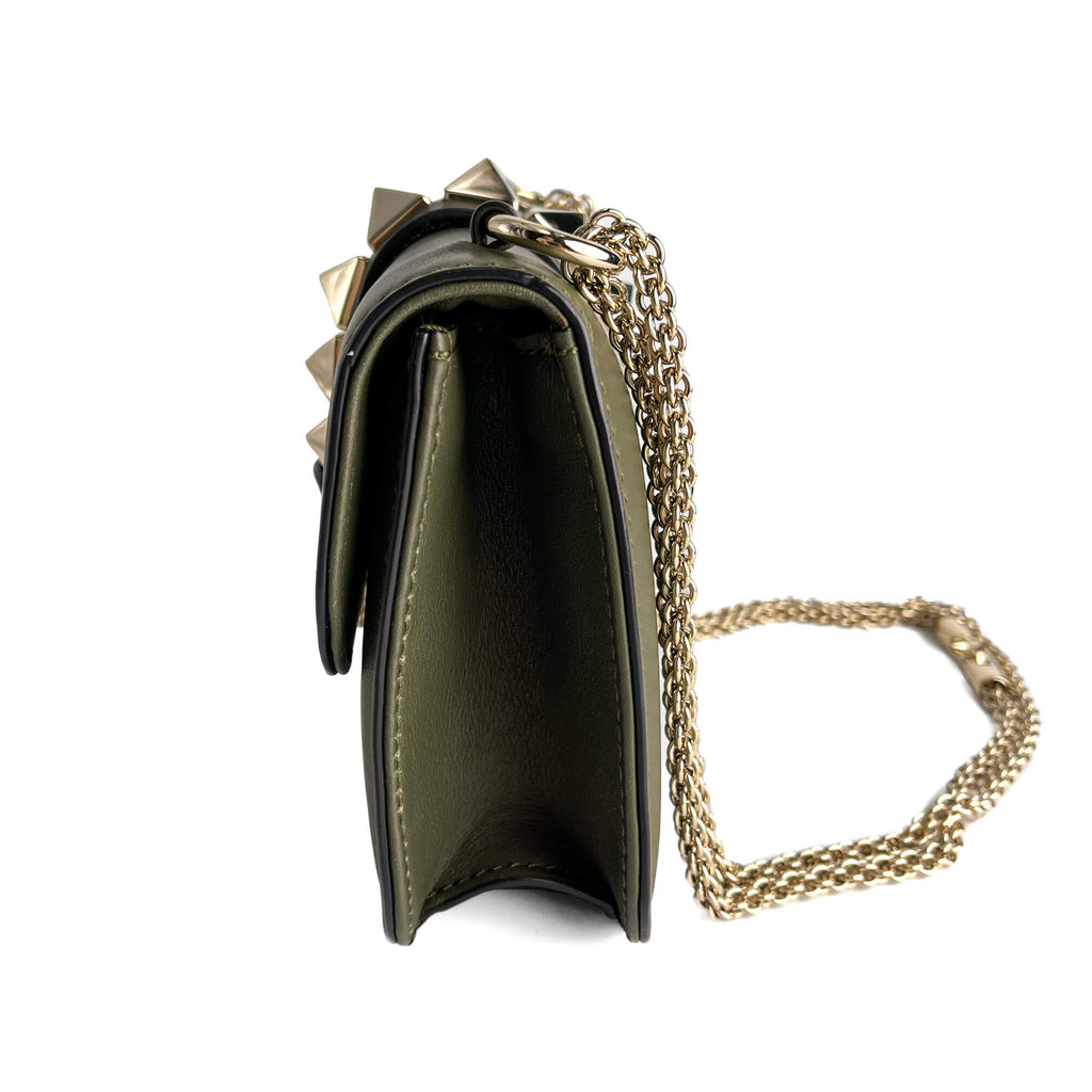 Second hand Valentino Garavani Rockstud Glam Lock Small Calfskin Leather Flap Shoulder Bag Military Green - Tabita Bags