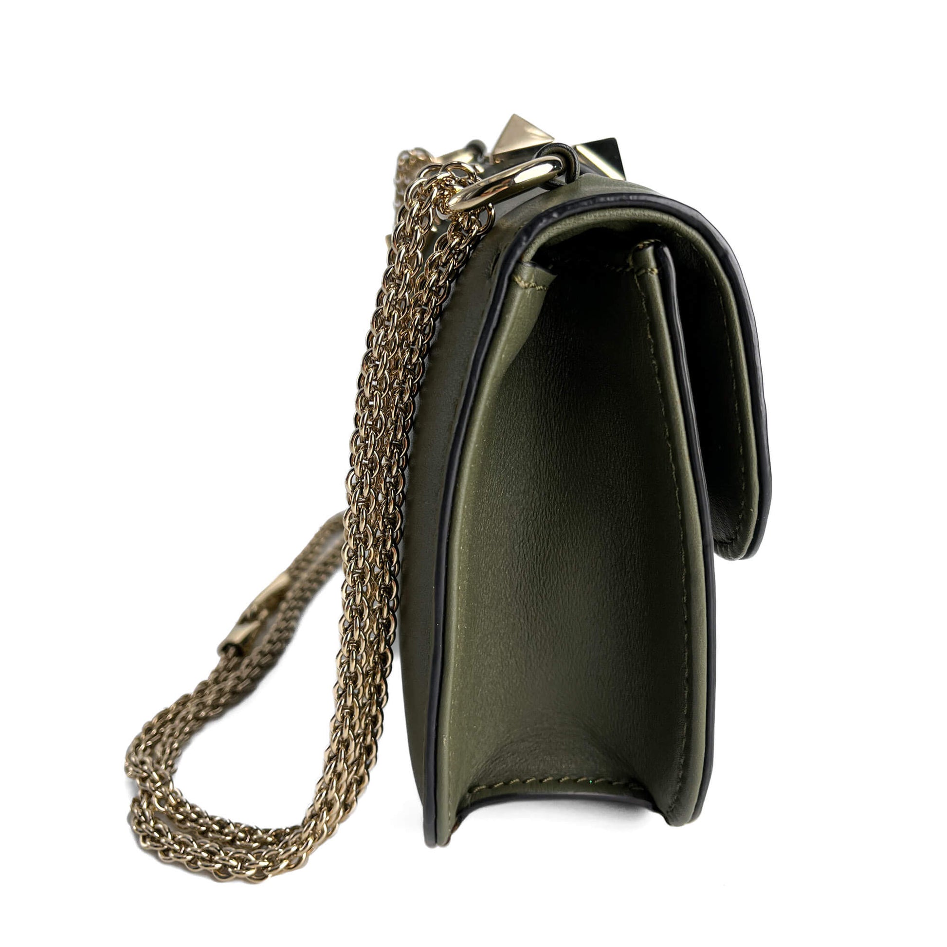 Second hand Valentino Garavani Rockstud Glam Lock Small Calfskin Leather Flap Shoulder Bag Military Green - Tabita Bags