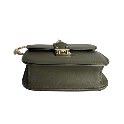 Second hand Valentino Garavani Rockstud Glam Lock Small Calfskin Leather Flap Shoulder Bag Military Green - Tabita Bags