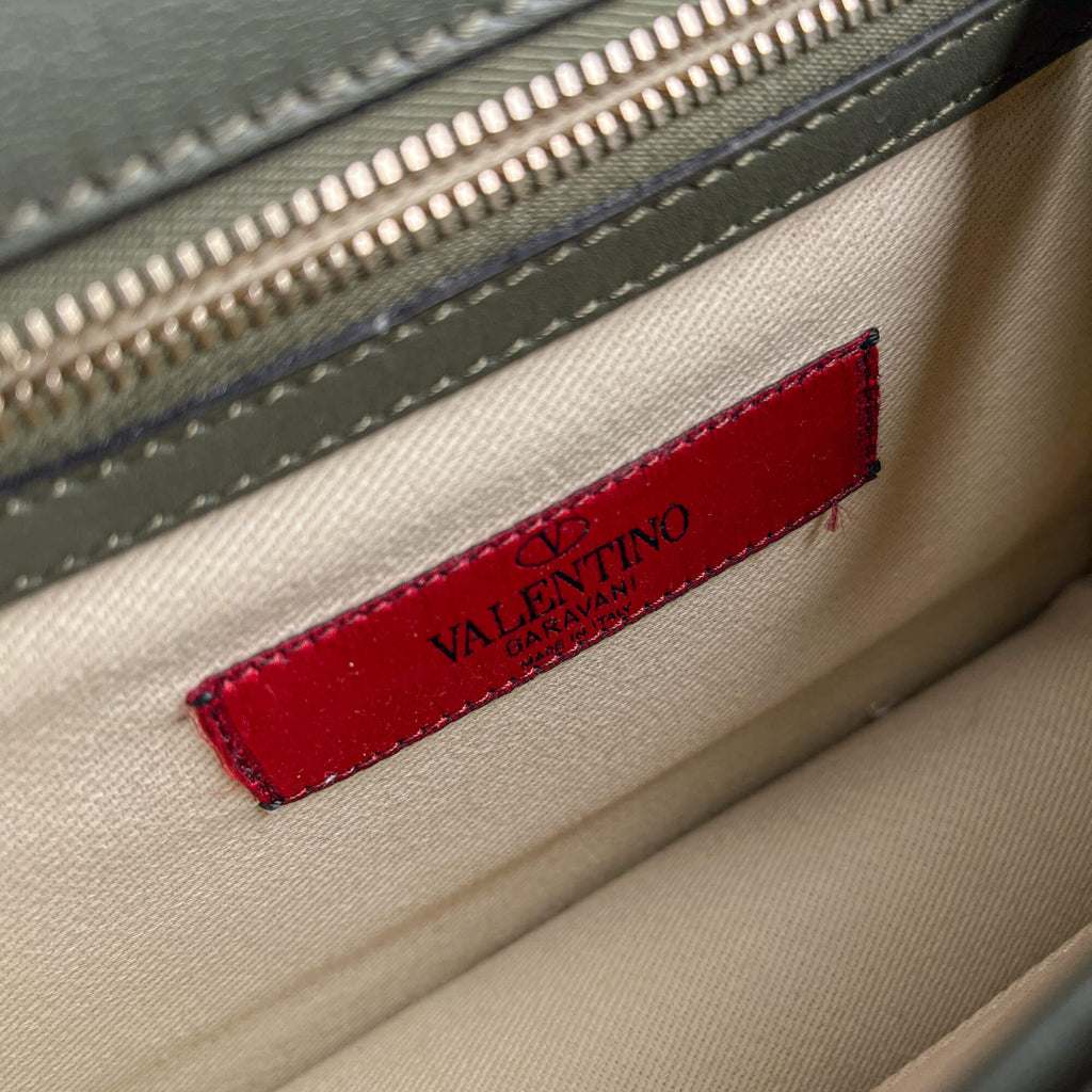 Second hand Valentino Garavani Rockstud Glam Lock Small Calfskin Leather Flap Shoulder Bag Military Green - Tabita Bags