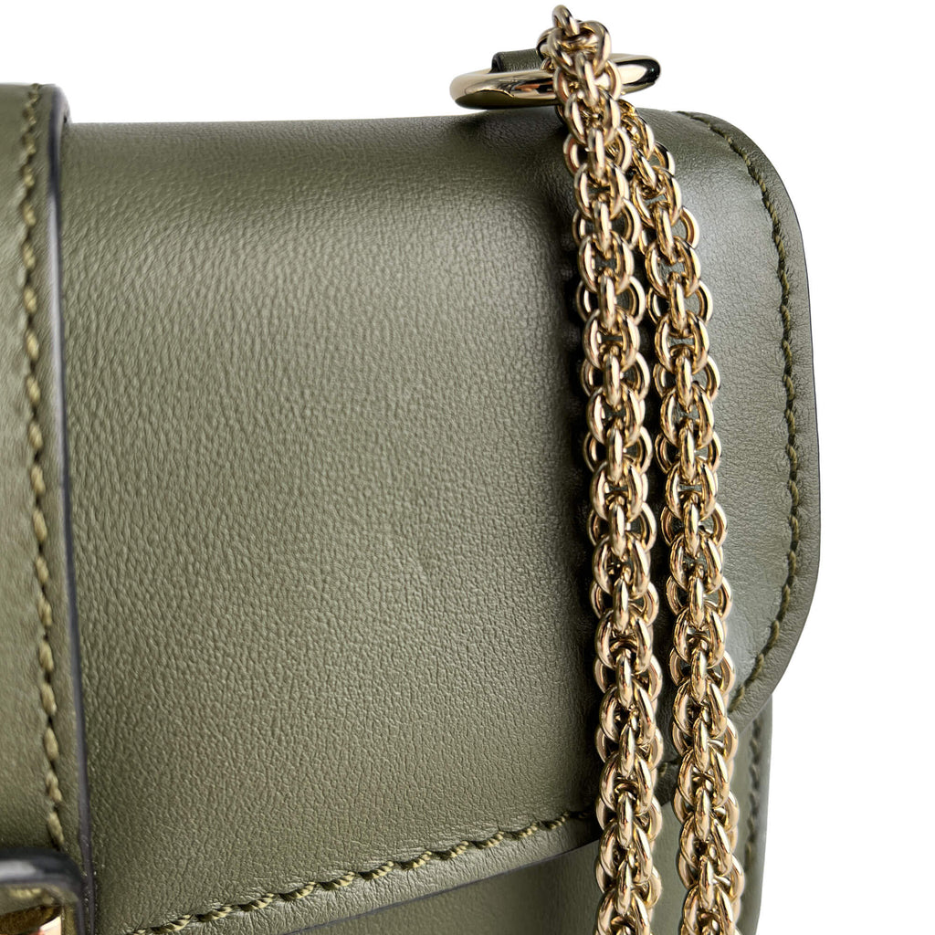Second hand Valentino Garavani Rockstud Glam Lock Small Calfskin Leather Flap Shoulder Bag Military Green - Tabita Bags