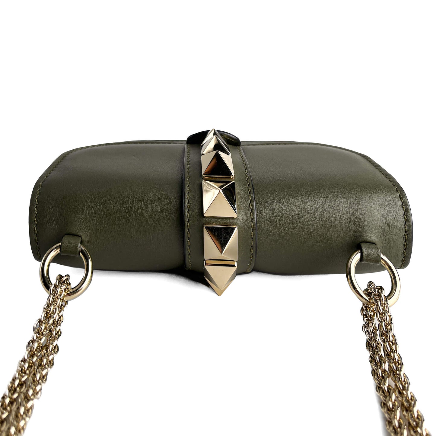 Second hand Valentino Garavani Rockstud Glam Lock Small Calfskin Leather Flap Shoulder Bag Military Green - Tabita Bags