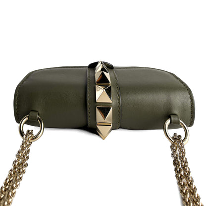 Second hand Valentino Garavani Rockstud Glam Lock Small Calfskin Leather Flap Shoulder Bag Military Green - Tabita Bags