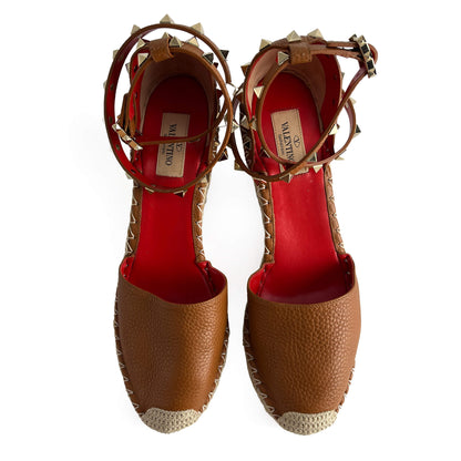 Second hand Valentino Garavani Rockstud Leather Straps Espadrille Sandals 40 Caramel - Tabita Bags