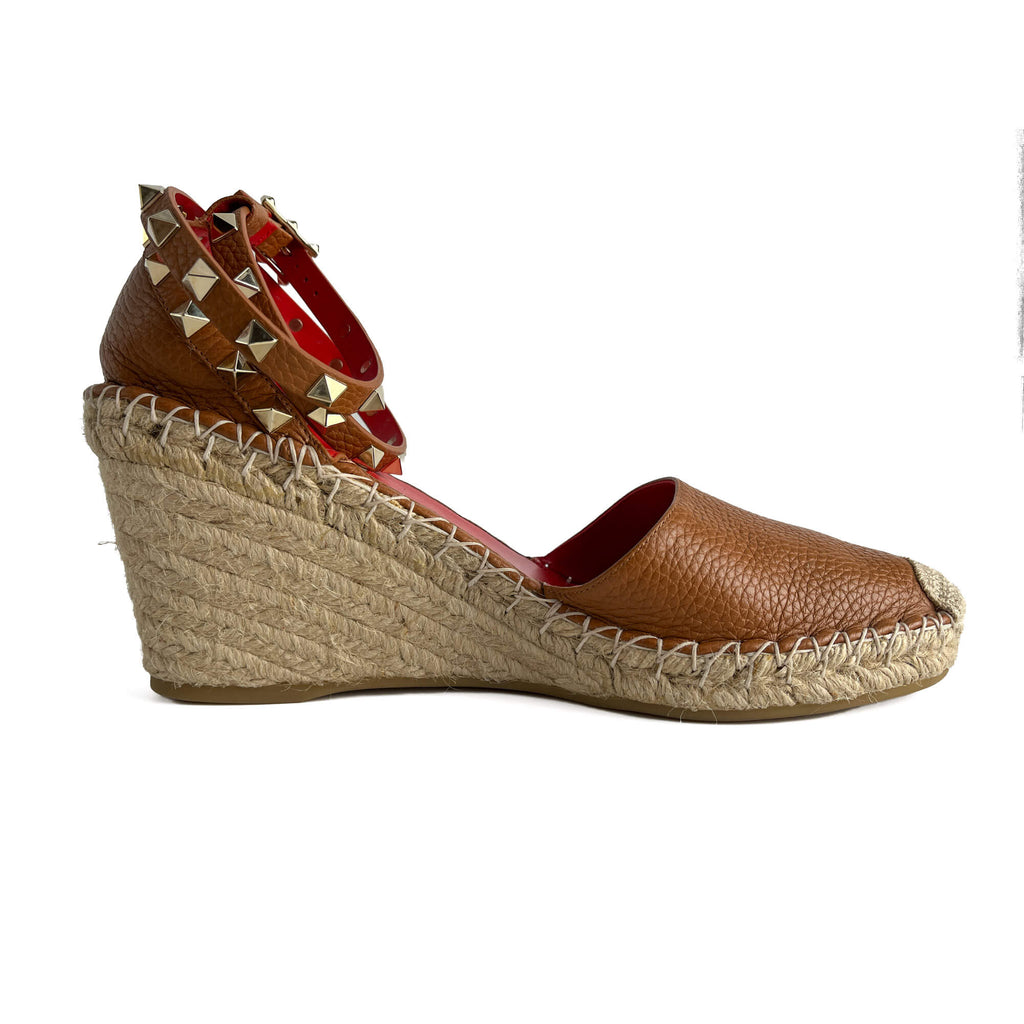 Second hand Valentino Garavani Rockstud Leather Straps Espadrille Sandals 40 Caramel - Tabita Bags